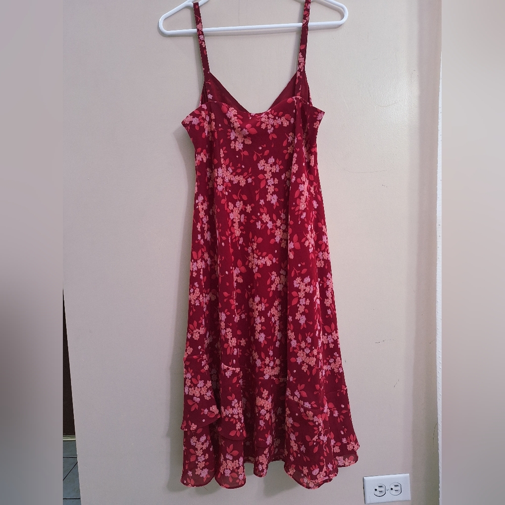 LOFT Red Floral V neck Sleeveless Midi Dress Sz 10